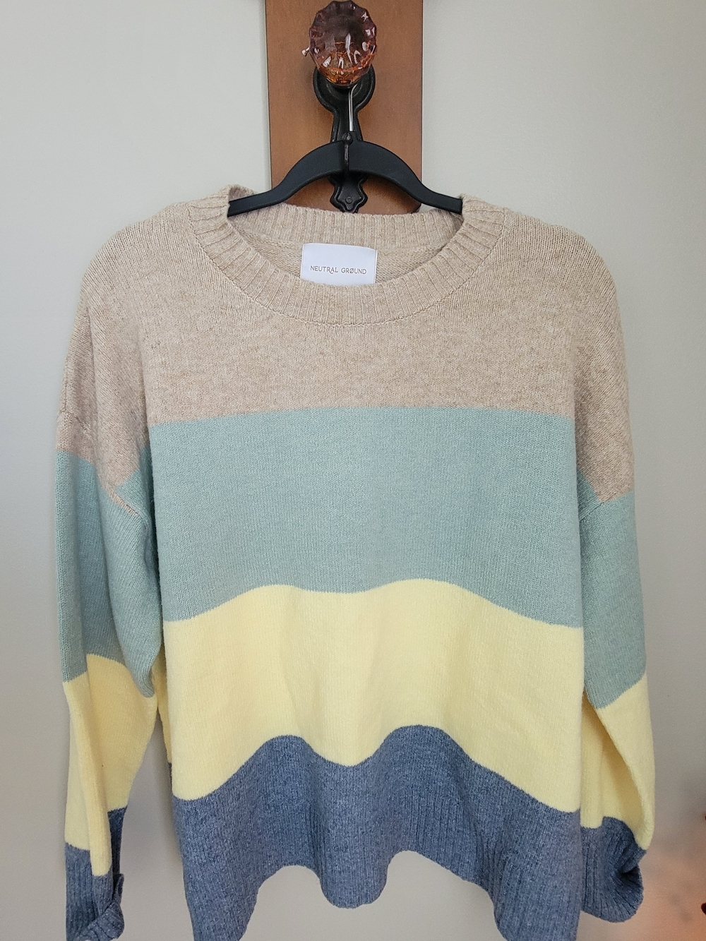 Neutral Ground Colorblock Crewneck Sweater - Beige, Mint, Yellow, Blue